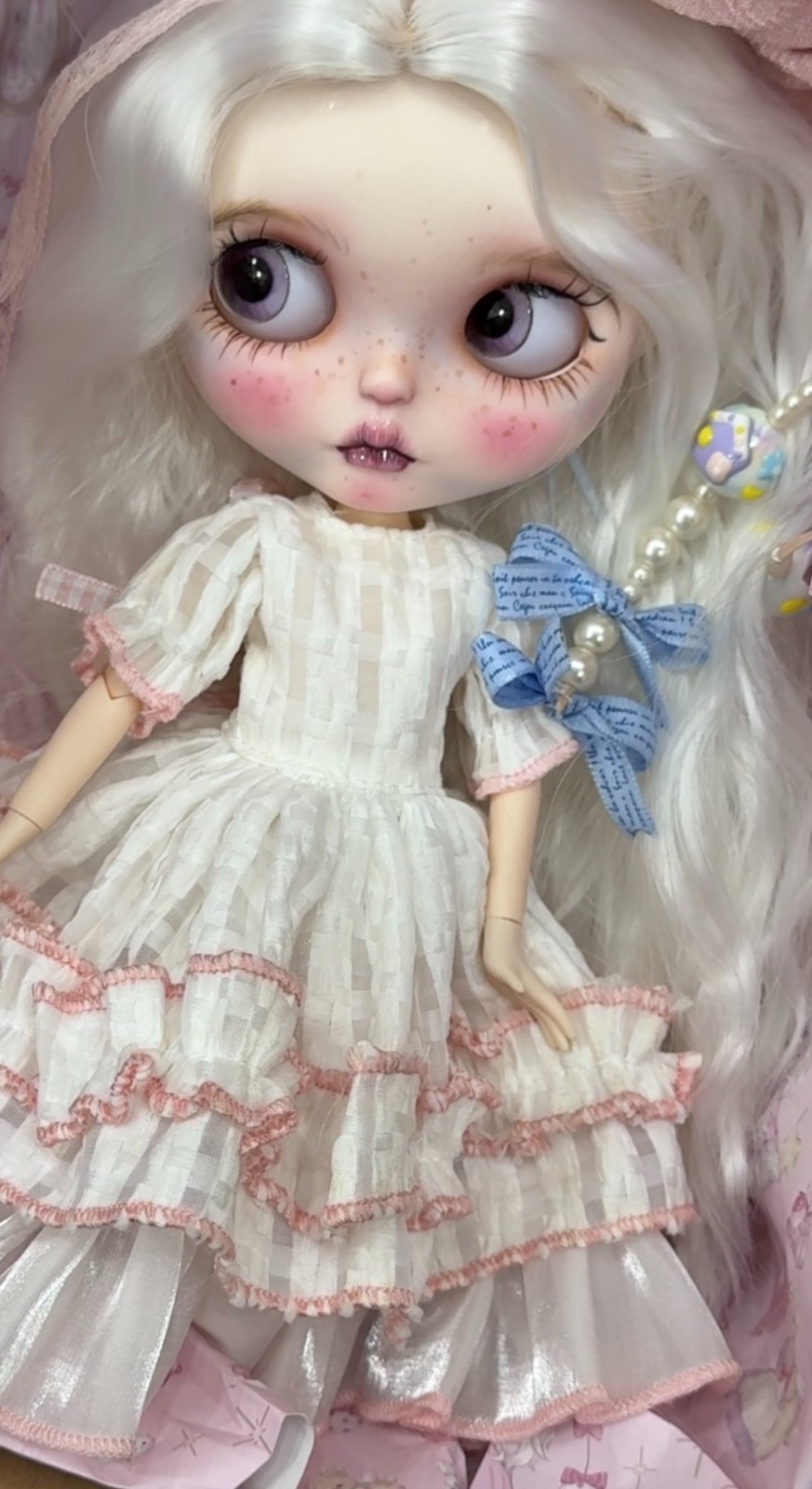 12-Inch Blythe Custom Doll with 4 Glass Eye Chips & 19-Joint Body, Dress Included