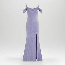 Cider Shimmering Lilac Mermaid Maxi Evening Gown Maxi Silver Chain Hearts Size L
