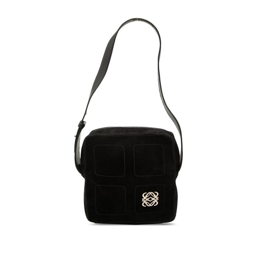 LOEWE Suede Anagram Shoulder Bag Pre-Loved Black