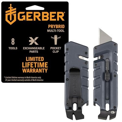 Gear Prybrid Utility Knife with Pocket Clip, Box Cutter Blue with Clip