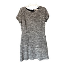 LOFT Women Black White  Short Sleeve Shift Front Pockets Mini Dress (Size 12)
