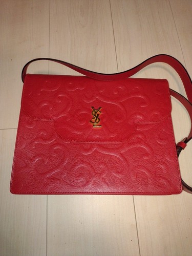 Yves Saint Laurent Clutch Bag Red Arabesque Pattern Vintage With Dust Bag