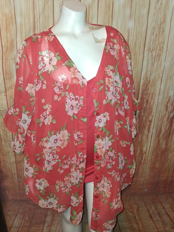 NWT AGB Multicolor Floral Short Sleeve Button Up Blouse Sz 2X