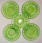 5 Uranium Green Glass 6 1/4" Bread Plates / Saucers Block Optic Anchor Hocking