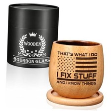 Funny Dad Gifts,Charred Oak Engraved Wooden Whiskey Glass - Tumbler, Fix Stuff