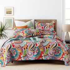 Qucover Boho Quilts King Size, Colorful Paisley Print Cotton Bedspreads King