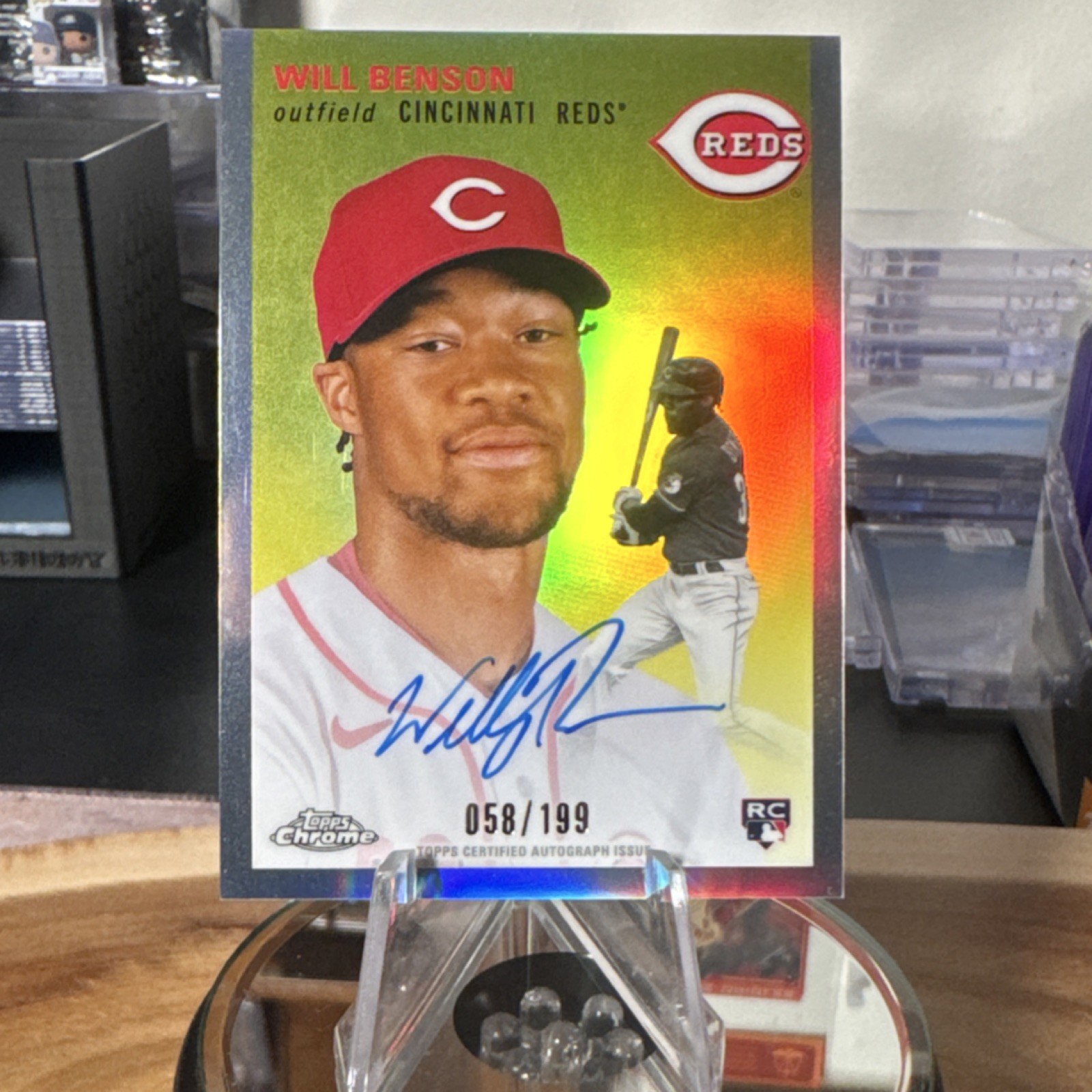 2023 Topps Chrome Platinum Will Benson #CPA-WBE Rookie Auto Refractor /199 Reds