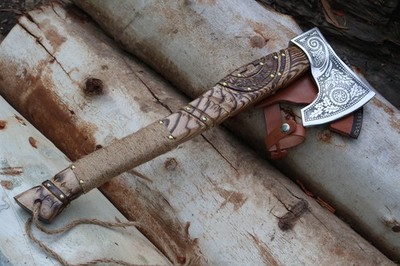 Custom hand Made Art Desig carbon steel Blade Tomahawk/ Viking axe W/L/Sheath