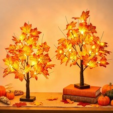 Fall Decorations Maple Tree with 24 LED Lights Tabletop Thanksgiving Gift 2 Pack
