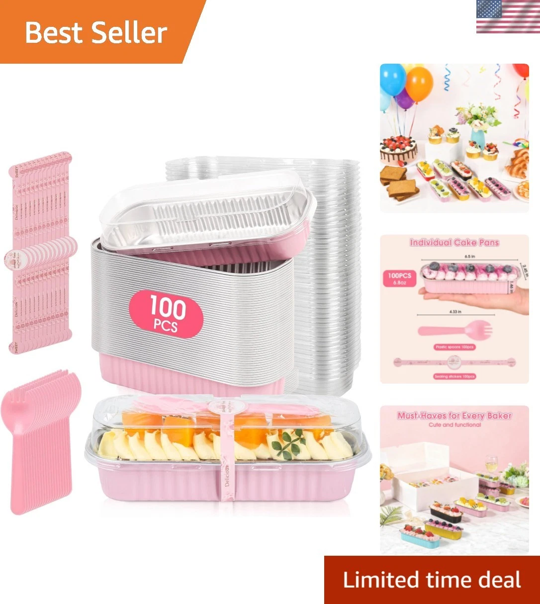 100 Pack Mini Cake Pans with Lids and Spoons,Disposable Aluminum Foil Cake Ti...
Opens in a new wind