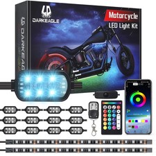 14PCS Motorcycle RGB LED Light Kit with Brake Turn Signal, Underglow Lights w...