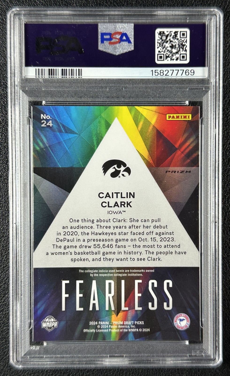 CAITLIN CLARK PSA 10 2024 PANINI PRIZM DRAFT PICKS #24 FEARLESS SILVER RC 7769 view 2