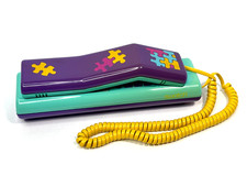 PARTS READ Swatch Phone Twin Deluxe Button Purple Teal Yellow Puzzle Vtg 80s