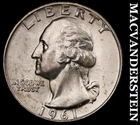1961-D Washington Quarter- Silver- Choice Gem Brilliant Uncirculated+++ #J2301