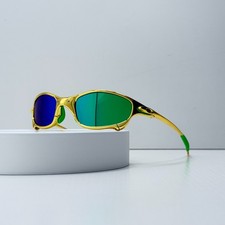 Vintage Oakley Juliet 1.0 X-Metal Gold Frame Blue Iridium Lens Green Arm