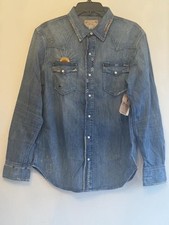 NWT POLO RALPH LAUREN PEARL SNAP WESTERN SHIRT M DISTRESSED EMBROIDERED. RARE