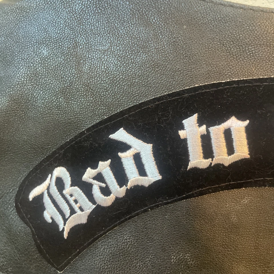 Hot кожи черный кожаный мотоциклетный жилет с нашивки и булавки 2XL плохо до костей - Изображение 4 из 4