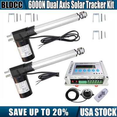 6000N Solar Tracking Tracker Dual Axis W/ DC 8'' Linear Actuators Controller Kits