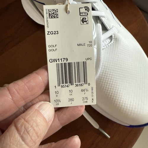 Men's Adidas Golf ZG23 Waterproof Spiked Golf Shoes / White Blue GW1179 Sz 10.5 - Picture 14 of 14