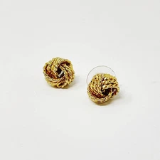 Gold Tone Knot Stud Earrings Triple Twist Braided Fashion Statement Costume