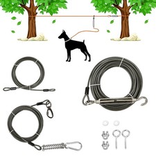 Heavy-Duty Dog Tie-Out Cable Runner System for Yard  Camping, 50/100/120ft w...