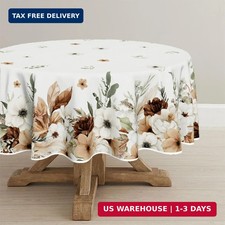 Horaldaily Tablecloth 70 70 Inch Round, Peony Poppy Flower Brown Spring Summer