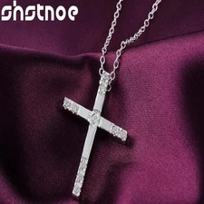 925 Sterling Silver 16-30 Inch Chain AAA Zircon Cross Pendant Necklace Jewelry
