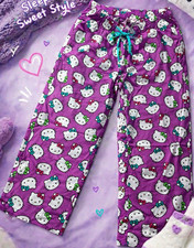 Women s Licensed Hello Kitty Purple Cartoon Drawstring Pajama Pants Logo 1X