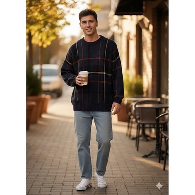 Gap Vtg 90s Mens Grandpa Sweater Medium Plaid Crosby Old Money Academia Sz L