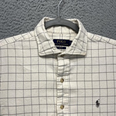Polo Ralph Lauren Shirt Mens Medium White Check Flannel Long Sleeve Slim Fit