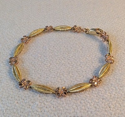 14k Black Hills gelb und Rose Floral Akzent Armband von Coleman 7'