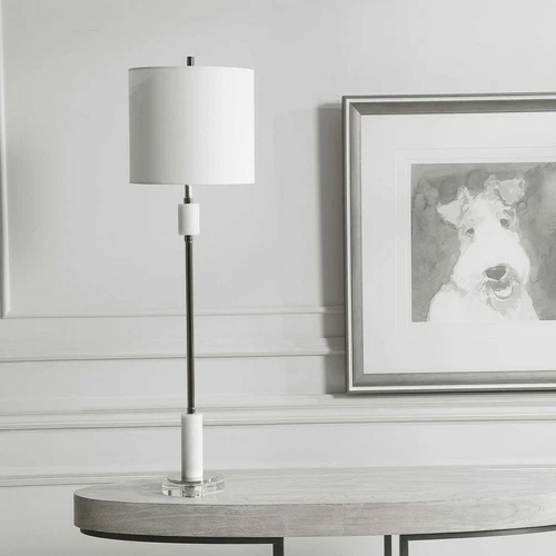 TWO SUSSEX MODERN 35" MARBLE & POLISHED NICKEL TABLE BUFFET LAMP UTTERMOST 29793 - Picture 3 of 7