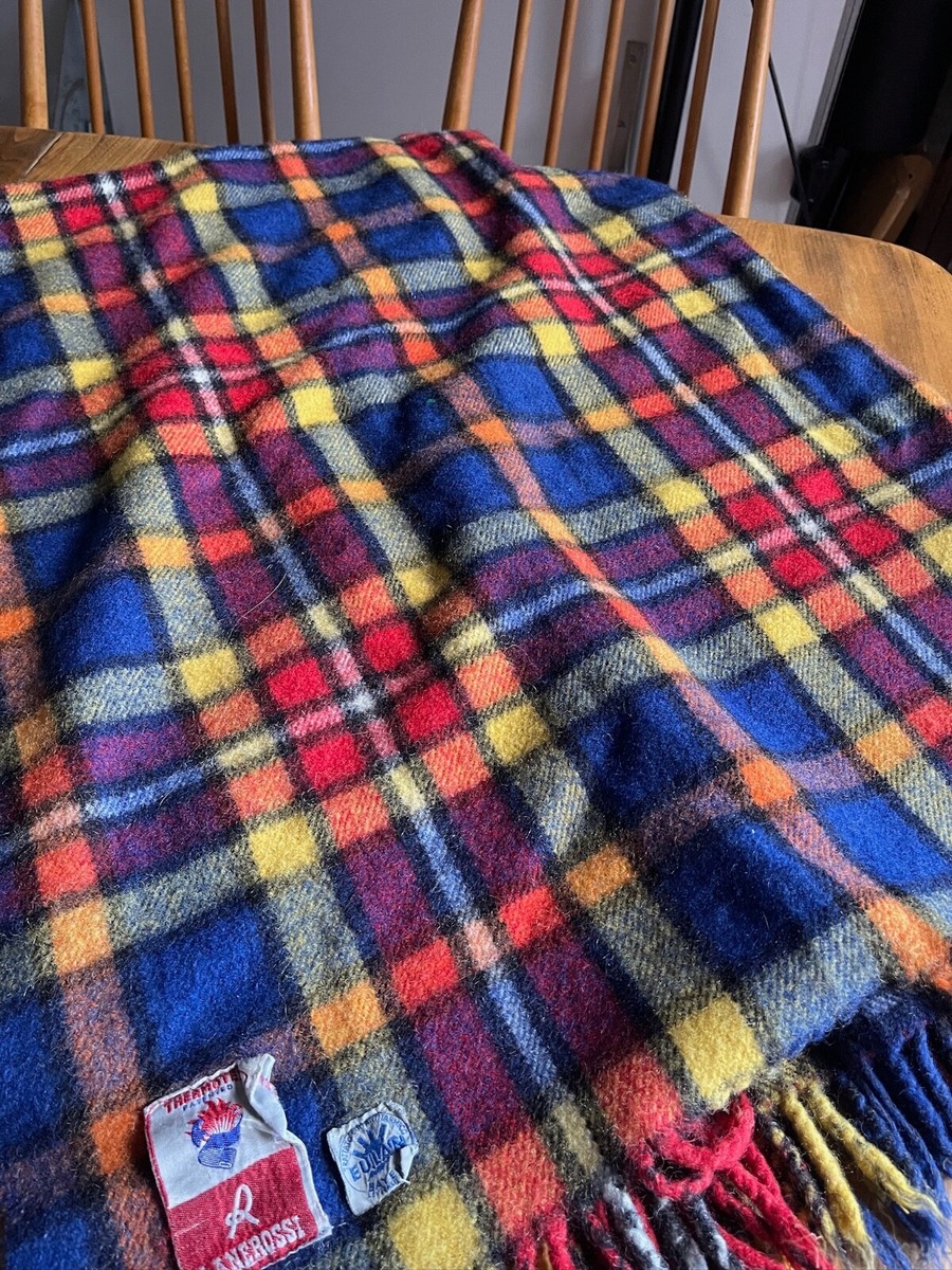 Vintage LANEROSSI PLAID MADE IN ITALY 100% WOOL THROW BLANKET