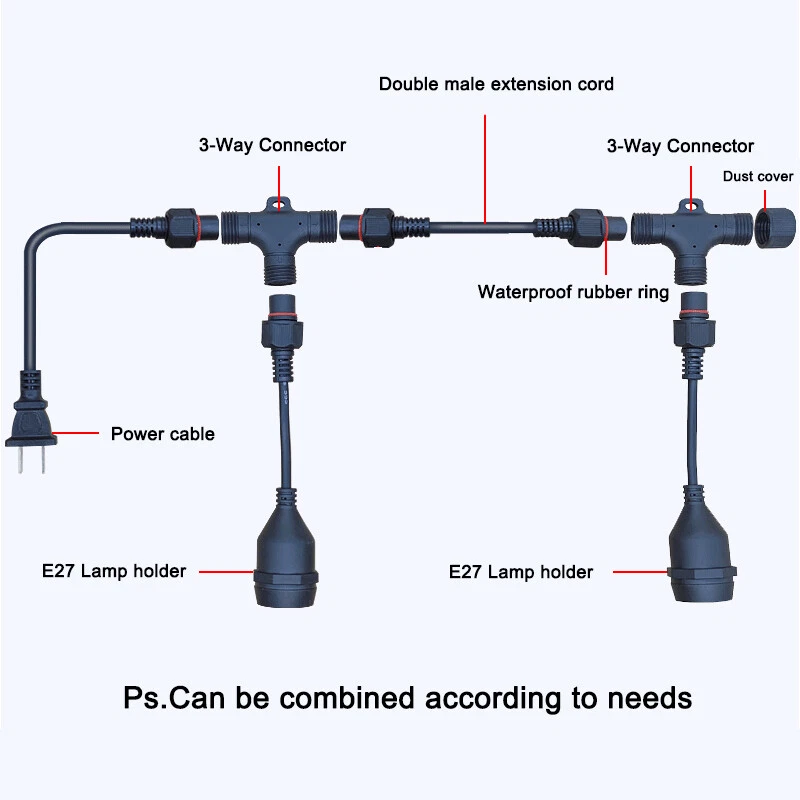 3 Way IP68 Waterproof Electrical Cable Connector + Bulb Socket Outdoor Lighting - image 3 of 4