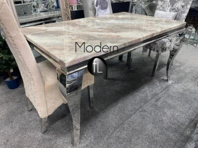MODERN FL Louis dining table with beige marble top, 1.5 M long stunning dining table