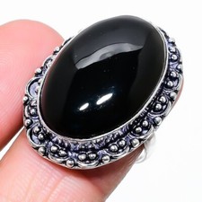Black Onyx Gemstone Handmade 925 Sterling Silver Jewelry Ring Size 8.25 US 
