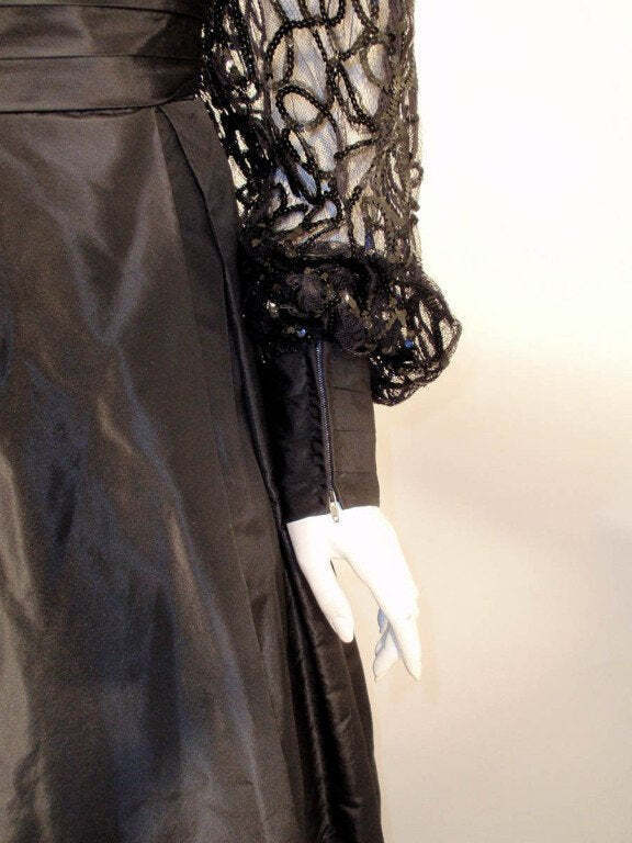 LORIS AZZARO 1980s Black Taffeta & Lace Gown - image 7