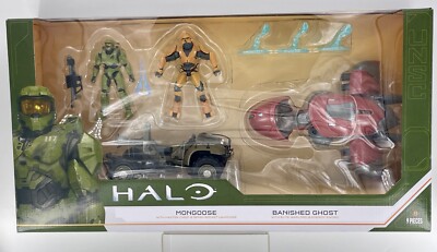 Halo Master Chief & Elite Warlord 4'' Figures with Mongoose & Banished Ghost Set