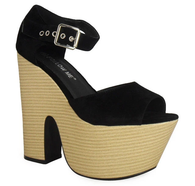 Chunky wooden platform heels sales