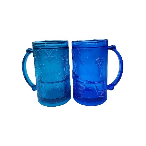 VTG Blue Sealife & Teal Sports Dbl Wall Frosty Freezer Plastic Beer Mug Set  Of 2 | eBay