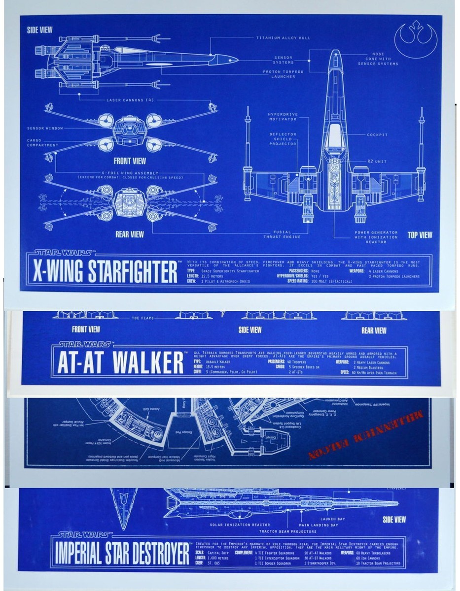 STAR WARS Set 4 BLUEPRINTS Zanart Ent AT-AT, FALCON, X-WING & Star