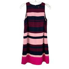 Ann Taylor Womens Sleeveless Round Neck Pink/Multi Striped Shift Dress 4P Zip