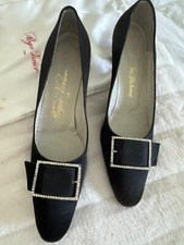 Vintage 1960s Roger Vivier for Saks 5th Ave Black Evening Pumps with Rhinestones