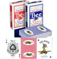 Lot 2 OHIO MADE CASINO BUMBLE BEE BACK Playing Cards Red & Blue Deck Bicycle