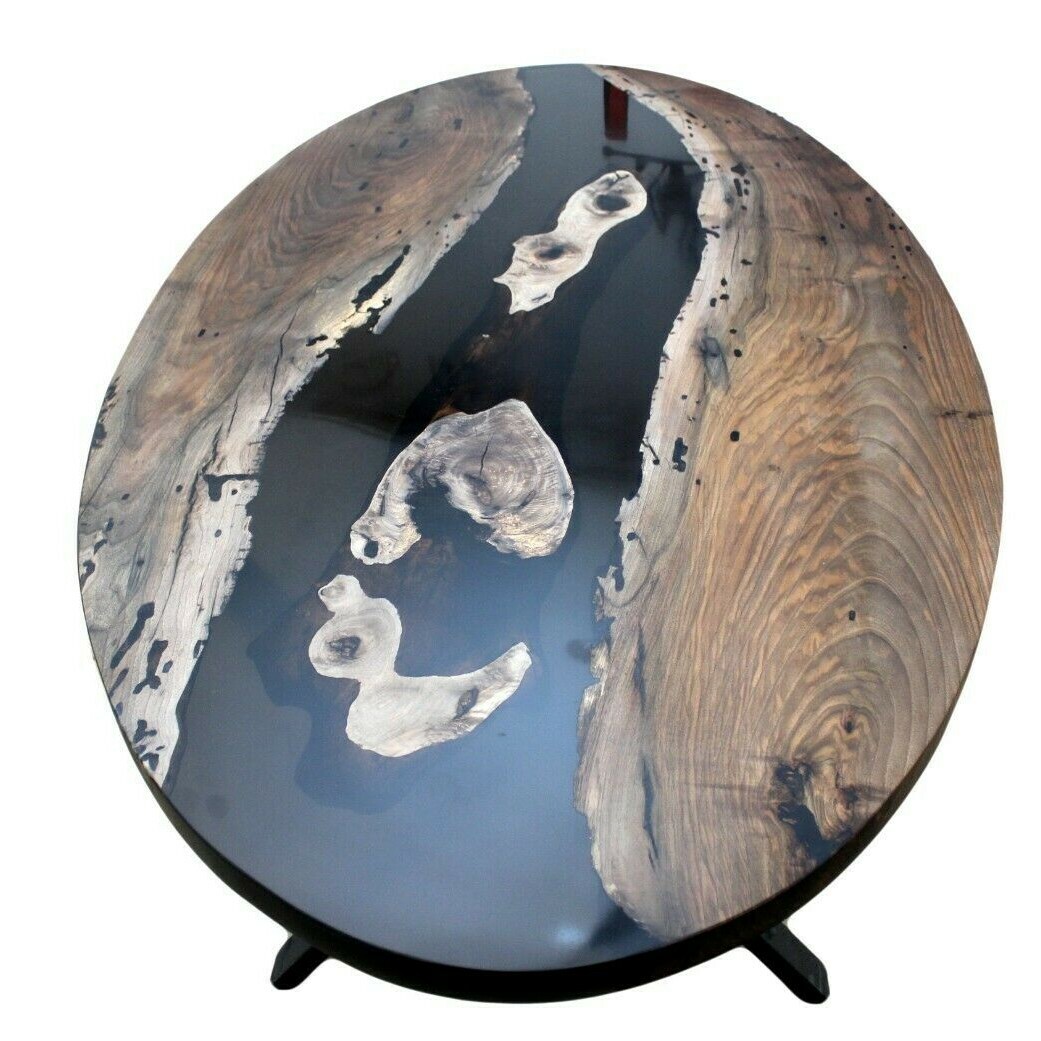 Black Resin River Oval Dining Coffee Table Top Handmade Wooden Art Living Decor