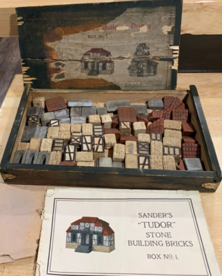 Very Rare c.1880's Sander's Tudor Stone Building Bricks Set In Original Box