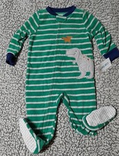 NWT CARTER'S Green Striped DINOSAUR FOOTED BLANKET SLEEPER Infant 12 months