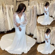 Boho Long Sleeves Wedding Dresses Satin Mermaid Long Sleeves Bridal Gowns