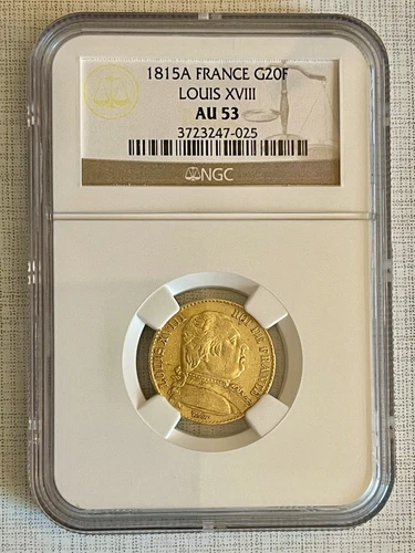 France 1815-A Louis XVIII 20 Francs Gold NGC AU53 SKU# 4139