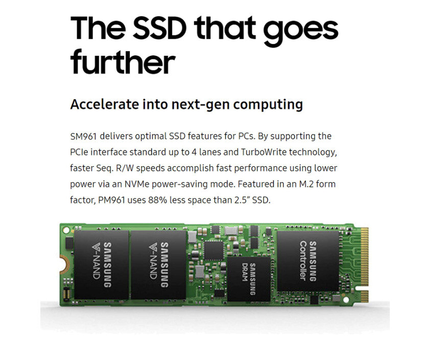 Samsung PM961 SSD 128GB PCIe M.2 Gen3 x4 2280 NVMe V-NAND Solid